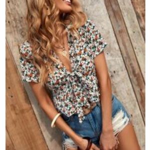 SHEIN Floral tie-front top